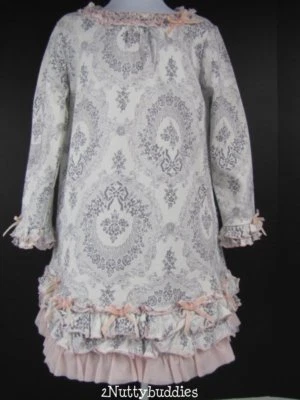 BISCOTTI CALLEZIONI "Toile De Jouy" GRAY PRINT PINK BOWS RUFFLED 4T/4Y - Image 1 of 3