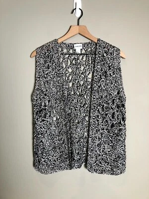 Chaleco Chico's Mujer Seda Negro Blanco Estampado Animal Frente Abierto Sin Mangas Talla XL Foto 1 de 4