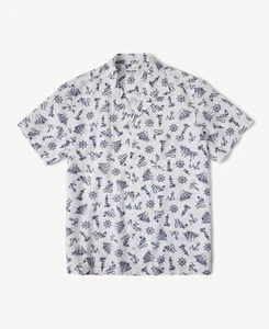 Nautical Printed Seersucker Short Sleeve Camp Shirt - Picture 1 of 45