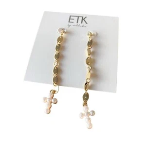 Ettika Revolve Dangle Gold and Pearl Cross Earrings - Picture 1 of 4