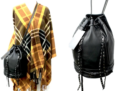  ZARA BLACK BAG FAUX LEATHER BUCKET BAG STUDDED BASKET DRAWSTRING BAG NEW - Image 1 of 4