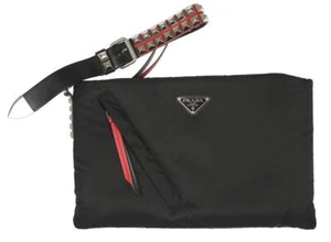 NUOVA BORSA POCHETTE PRADA NERA LOGO TESSUTO POLSO - Foto 1 di 5