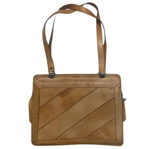 Vintage 70's Tan Leather Handbag Light Brown Hippy Boho Retro Camel Shoulder Bag - Picture 1 of 4