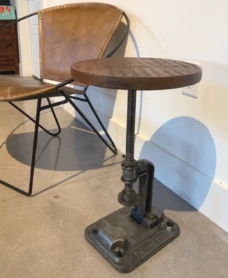 Restoration Wood Industrial Hardware Crank Adjustable Rustic Side End Table New - Image 1 of 2