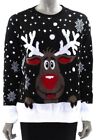Christmas Jumper Allover RUDOLPH Reindeer Pattern BLACK Slouchy Fit Baggy | 42"