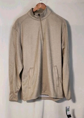 Grand Slam Men's Large Khaki Htr Collared 1/4 Zip Fleece Pullover - Image 1 of 4
