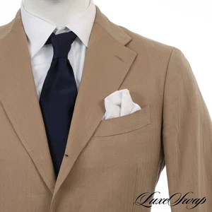 #1 MENSWEAR Drakes London Linen Mix Khaki Chinolino Solaro Herringbone Jacket 40 - Picture 1 of 8