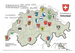 QSL Radio Schweiz Schweiz Suisse 1951 HER5 auf 11865 kcs Karte Wappen DX SWL - Bild 1 von 1