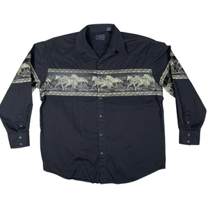 Camisa Roper Western Estampado Caballo Para Hombres XL Macao Negra Botón A Presión Vaquero Rodeo Y2K - Imagen 1 de 24