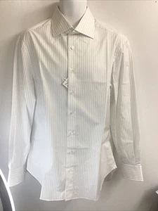 Cesare Attonelli New White Dress Shirt Blue Pinstripe Poplin Cotton Size. 42/17 - Picture 1 of 10