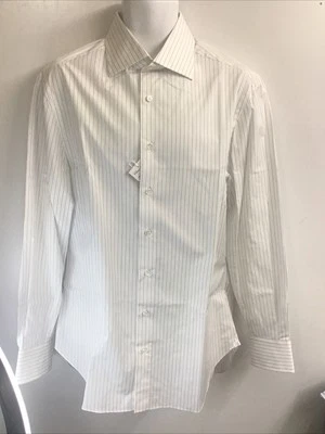 Cesare Attonelli New White Dress Shirt Blue Pinstripe Poplin Cotton Size. 42/17 - Image 1 of 4