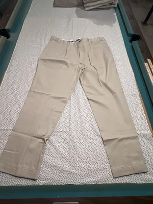 Eddie Bauer 46T Wrinkle-Free Pleated Dress Chinos Oyster Khaki Men’s Tall Relaxd - Image 1 of 4