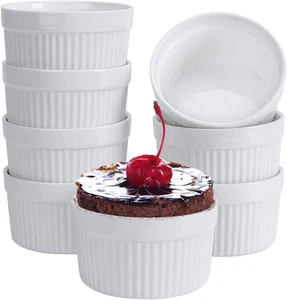 Auflaufförmchen 6 Oz 8er Set, Creme Brulee Auflaufförmchen, Souffle Schalen, Ofenfest Porzellan - Bild 1 von 12