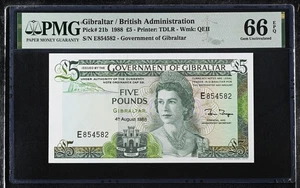 Gibraltar 5 Pounds 1988 P 21 b Gem UNC PMG 66 EPQ - Picture 1 of 3