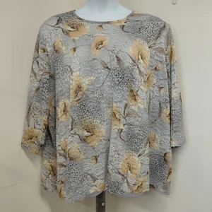 Maggie Barnes Bluse Damen Größe 5X hellbraun/grau Polyester Oberteil Stretch Blumenmuster Freizeit - Bild 1 von 14