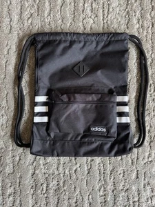 NEW Adidas Drawstring Bag. Black. Front Zipper Pocket. Workout 14” X 18”. - Picture 1 of 7
