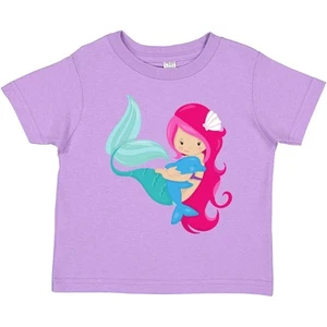 Inktastic Cute Mermaid, Little Mermaid, Pink Hair, Dolphin Toddler T-Shirt With - Picture 1 of 9
