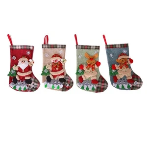 Set of 4 Christmas Stockings Burlap Fabric Holiday Decoration for Tree - Picture 1 of 14