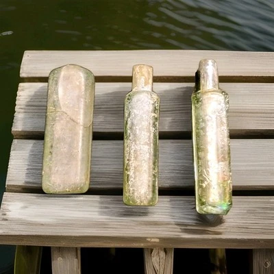 3 garrafas chinesas de ópio SPRR 1880 Lordsburg quase perfeito. Década de 1960 escavada - Imagem 1 de 4