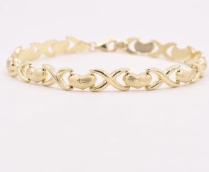 7.25" Diamond Cut Heart & Kisses Stampato Bracelet Real 10K Yellow Gold - Picture 1 of 7