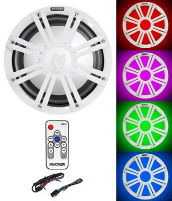 KICKER 45KMF102 10" Free Air Marine Subwoofer Sub+White Grille w/LED's+Remote - Image 1 of 4