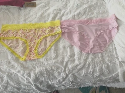 Ladies Hipster Panties W/Lace By Rene Rofe, 2 Pair, Sz 1X, Yellow Multi & Pink - Image 1 of 4
