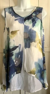 Leinenmischung Habitat Kleidung zum Leben XS Blumen Aquarell ärmelloses Top Boho - Bild 1 von 6