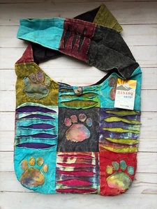 Neu Rising International™ Umhängetasche Pfotenabdruck Nepal Hobo Bag Rasiermesserschnitt Pfotenabdrücke - Bild 1 von 4