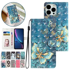 For iPhone 15 14 13 12 11 XR XS 8 7 Patterned Wallet Flip Holder Slim Phone Case - Picture 1 of 81