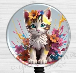 Kätzchen Katze Abzeichenhalter, niedliche Kätzchen Abzeichenrolle, verspielte Katze Ausweis einziehbar 6520 - Bild 1 von 9