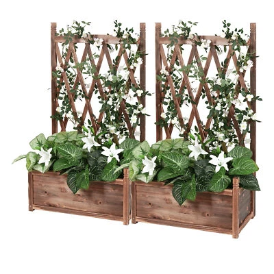 Wood Planter Box Climbing Plant Outdoor Hanging Flower Pots Holder with Trellis - Image 1 of 4