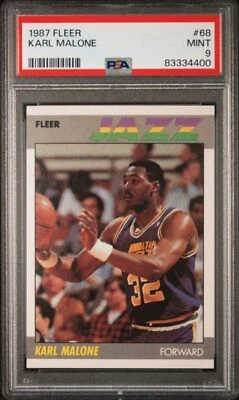 Graded 1987 Fleer Karl Malone #68 2nd Year Basketball Card PSA 9 Mint - Image 1 of 2