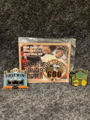 3 San Francisco Giants Baseball Trading Pins Bonds 600 HR 2000 1991 - Image 1 of 4