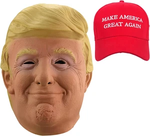 Donald Trump Mask | Realistic Latex Costume with MAGA Hat for Halloween & Partie - Picture 1 of 12
