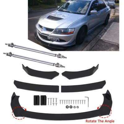 Front Bumper Lip Spoiler Splitter + Strut Rods For MITSUBISHI Lancer Evolution - Image 1 of 4