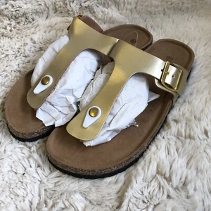 NEU goldfarbene UK 6 Zehenstegsandalen offene Zehenpartie Schuhe flach Strand Sommer Urlaub - Bild 1 von 11