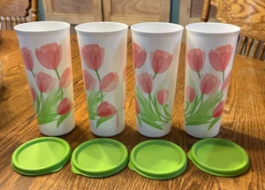  TUPPERWARE TULIP Design Tumblers Set 4 w/Seals 16 oz/470 ml NEW Lime - Picture 1 of 3