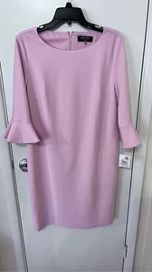 Kasper Women's Ruffle Sleeve Lined Sheath Dress Salmon Pink Size 10 NWT P1-120 - Picture 1 of 11
