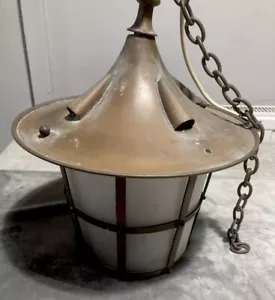 Antique Copper & Glass Porch/hall Lantern Light - Picture 1 of 14
