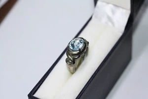 Vintage mexikanischer 925 Sterlingsilber 1 kt ovaler Blautopas Mexiko Damenring Größe 9 - Bild 1 von 22