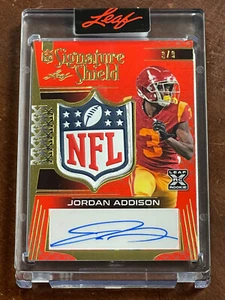 2023 Leaf GOLD ENCASED NFL SHIELD PATCH JORDAN ADDISON RC AUTO HIS JERSEY # 3/9 - Picture 1 of 3