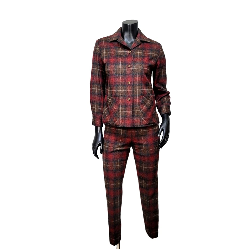 Vintage 60s Handmade Wool Blend Plaid Jacket & Peddle Pusher Pants Outfit Set - Image 1 of 4