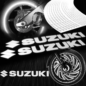 8" Reflective Logo Decal+Fire/Flame Rim Tape/Wheel Stripe Sticker Suzuki Silver - Picture 1 of 11
