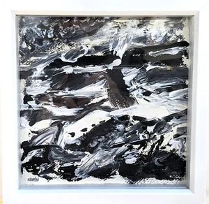 SENNEN COVE SEASCAPE B&W NIGEL WATERS ORIGINAL PAPER PAINTING SIGNED FRAMED - Picture 1 of 6