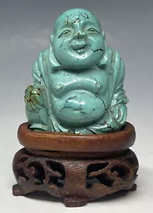 Seltene antike chinesische türkis handgeschnitzte Buddha-Figur Qing - Republik - Bild 1 von 16