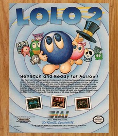LOLO 2 HAL Nintendo NES Puzzle - Videojuego Impresi&oacute;n Anuncios P&oacute;ster Promo Arte 1990