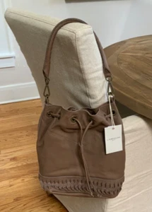 NWT LIEBESKIND Berlin TAUPE Top Drawstring LEATHER Shoulder Bag NEW DEBBY - Picture 1 of 14