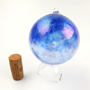 Vintage Ornament mundgeblasene Kunstglas Hexenkugel BLAU irisierend wunderschön! - Bild 1 von 4