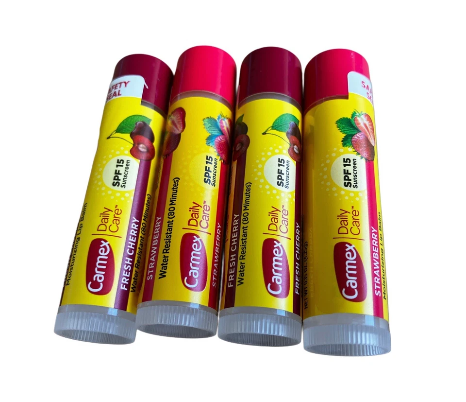 Bálsamos labiales hidratantes CARMEX Daily Care sabores cereza y fresa 4 tubos Foto 1 de 1