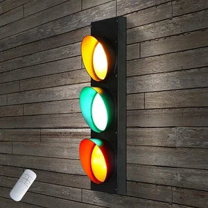 Semaforo industriale vintage semaforo stop con telecomando, fresco decorazione parete LED... - Foto 1 di 9